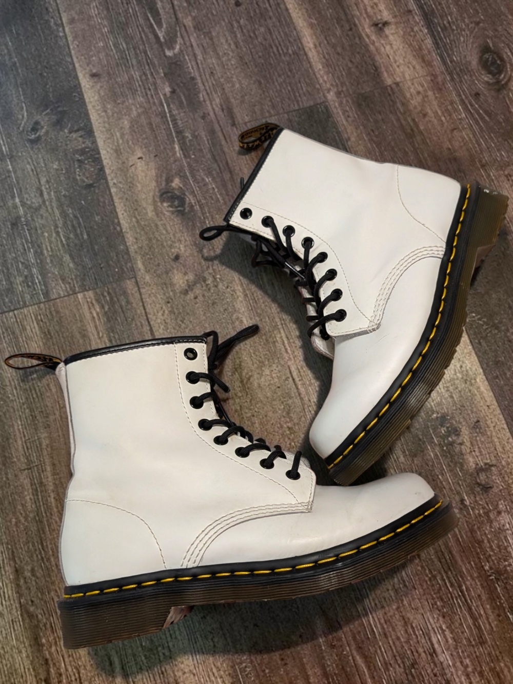 Dr. Martens White Lace-Up Combat Boots with Black Laces